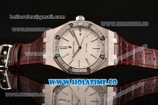 Audemars Piguet Royal Oak 41MM Asia Automatic Steel Case with White Grids Dial Diamonds Bezel and Stick Markers - Click Image to Close